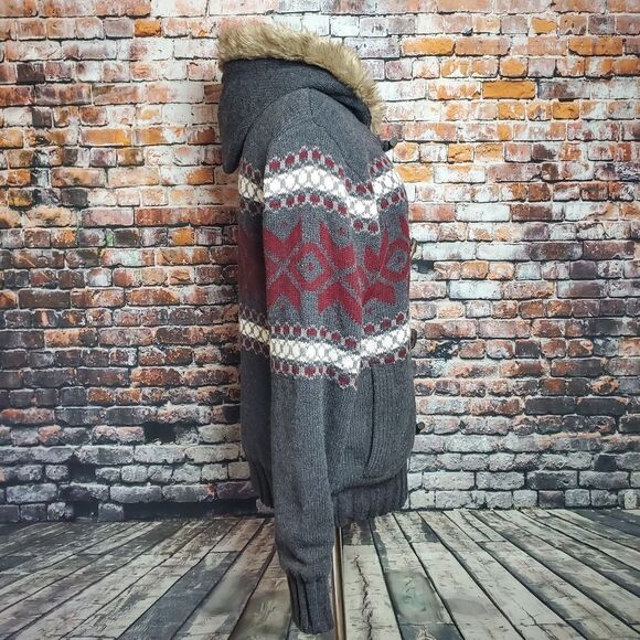 Jeans by Buffalo Hooded Toggle Button Fair Isle Sweater Jacket - Picture 4 of 12